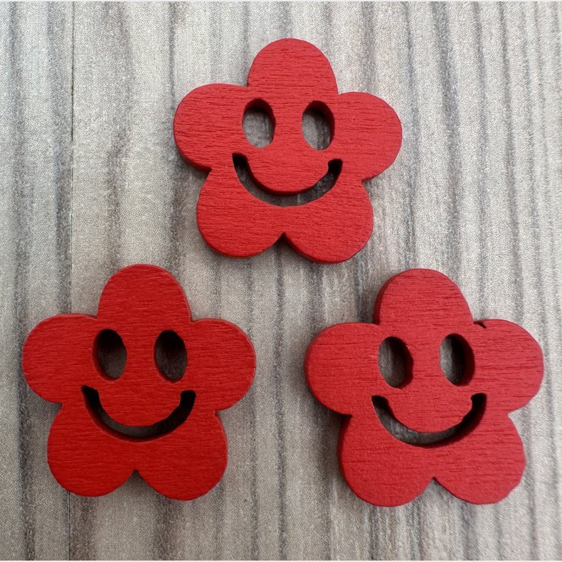 Tr� Knap Smiley Hovede R�d - 20 mm