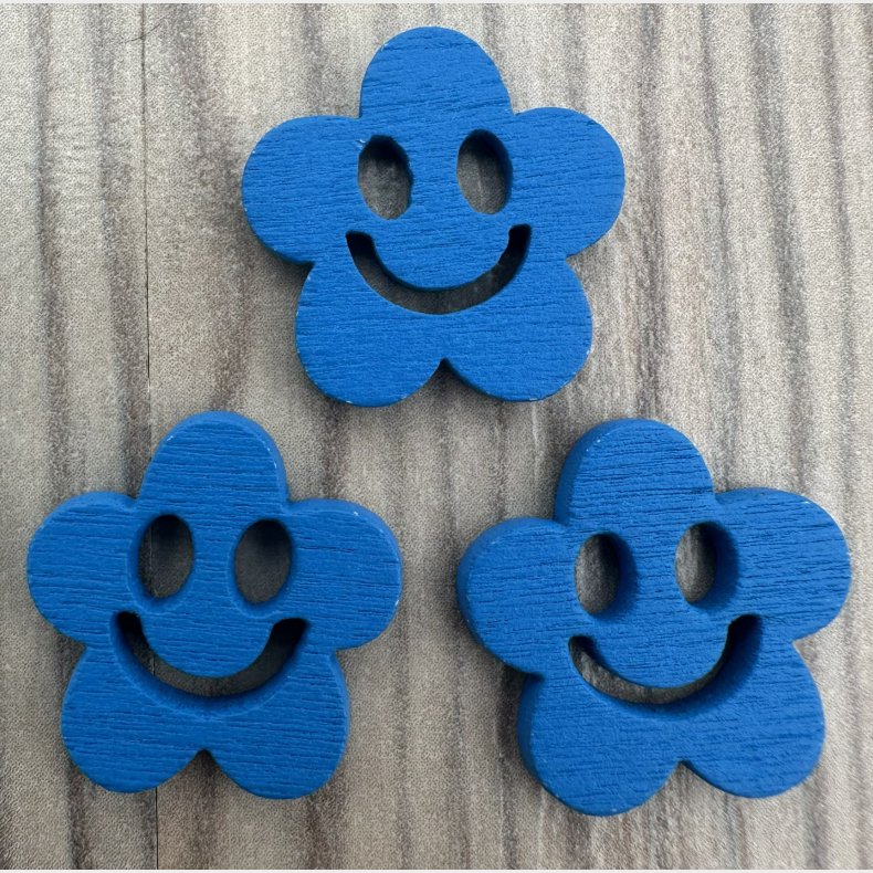 Tr� Knap Smiley Hovede Bl� - 20 mm