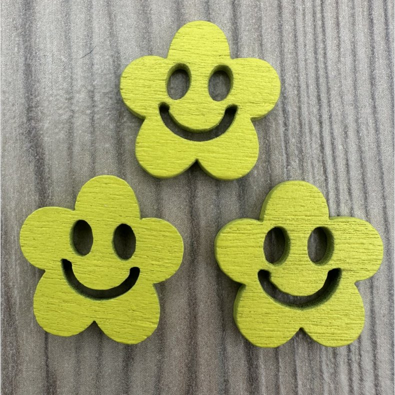 Tr� Knap Smiley Hovede Gul - 20 mm