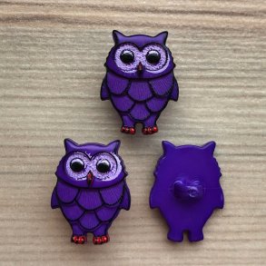 Plastik Knap Ugle Lilla - 18 mm