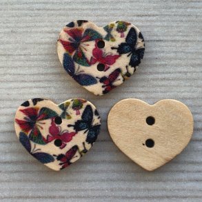 Tr Knap Hjerte med Mnster - 17 mm