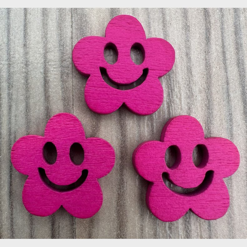 Tr� Knap Smiley Hovede Pink - 20 mm