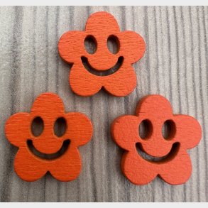 Tr� Knap Smiley Hovede Orange - 20 mm