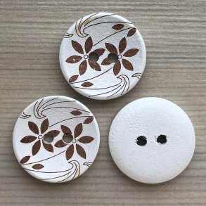 Tr Knap Blomstermnster Hvid - 20 mm