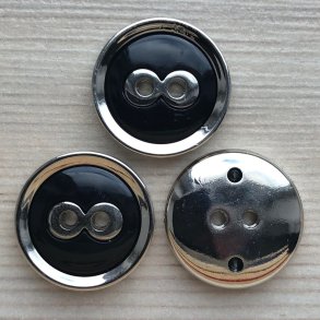 Plastik Knap Sort med Slvkant - 20 mm