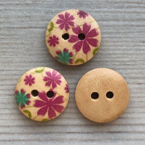 Tr Knap med Farve og Mnster - 15 mm