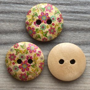 Tr Knap med Farve og Mnster - 15 mm