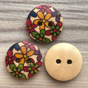 Tr Knap med Farve og Mnster - 15 mm