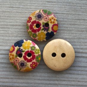 Tr Knap med Farve og Mnster - 15 mm