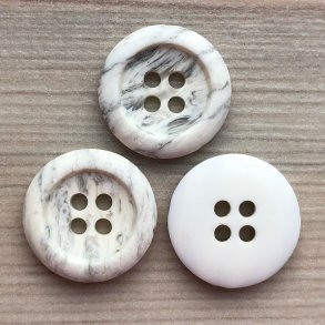 Plastik Knap i Hvid & Gr Marmor Look - 18 mm