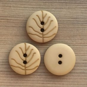 Plastik Knap Med Bladmotiv Beige - 15 mm