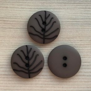 Plastik Knap Med Bladmotiv Sort - 15 mm