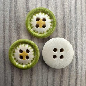 Tr Knap Rund Blomst Grn - 15 mm 