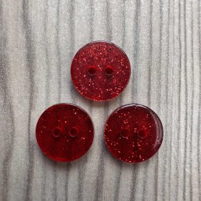 Plastik knap, klar med rd glimmer - 12 mm