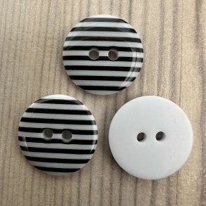 Plastik Knap, rund i hvid og sort - 18 mm