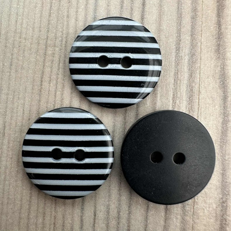 Plastik Knap Rund Sort/Hvid - 18 mm