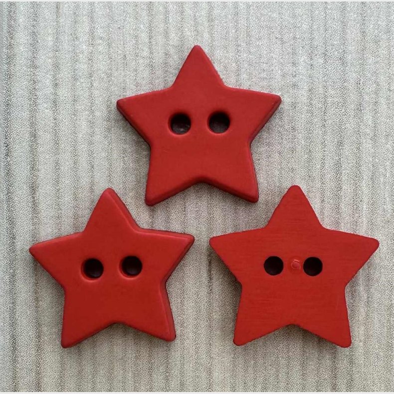 Plastik Knap Stjerne R�d - 15 mm