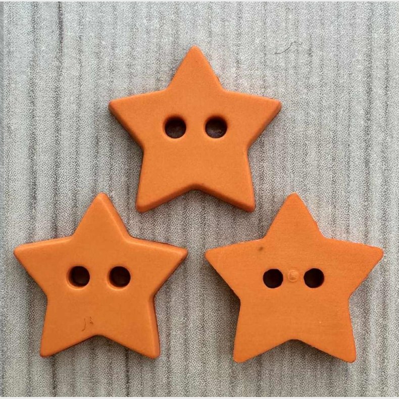 Plastik Knap Stjerne Orange - 15 mm