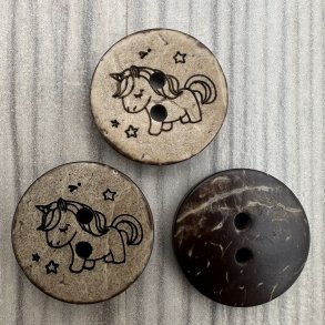 Kokos Knap Unicorn Hest - 15 mm