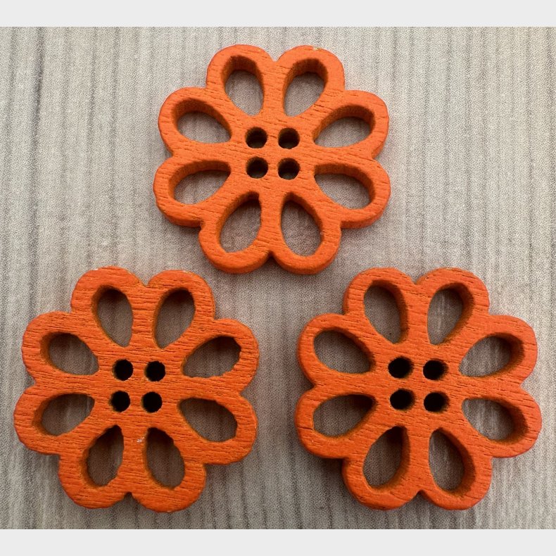 Tr� Knap Blomst Orange - 20 mm