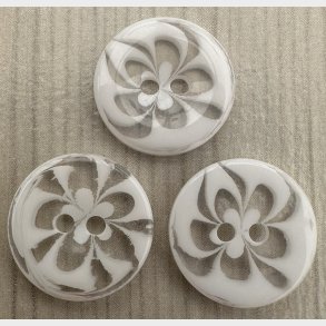 Plastik Knap Blomst M�nster Hvid - 13 mm