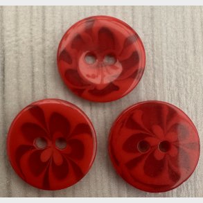 Plastik Knap Blomst M�nster R�d - 13 mm