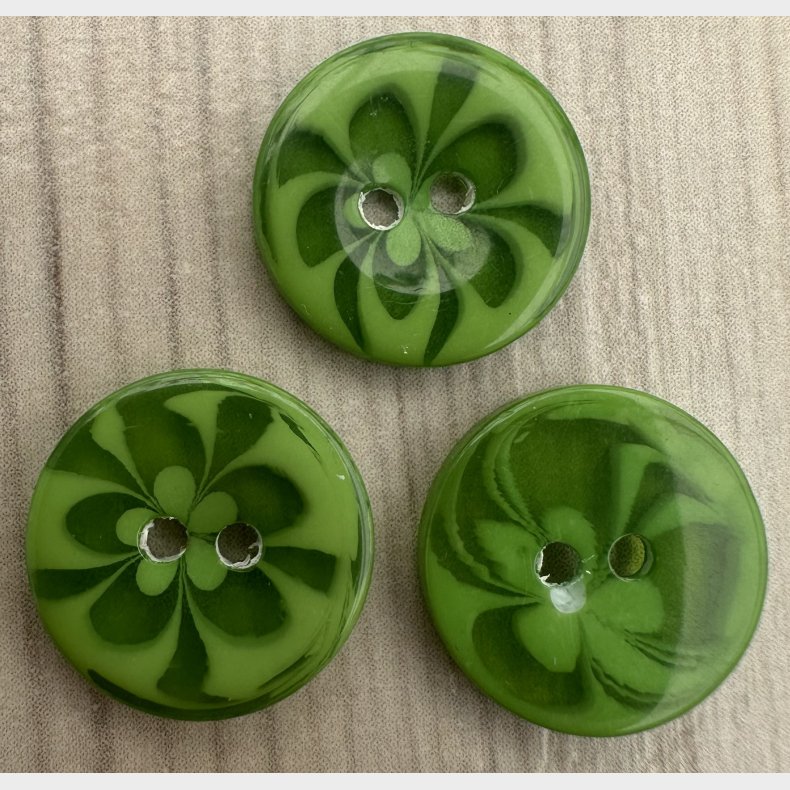 Plastik Knap Blomst M�nster Gr�n - 13 mm