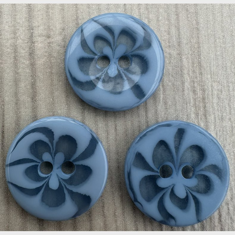 Plastik Knap Blomst M�nster Bl� - 13 mm