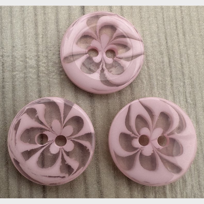Plastik Knap Blomst M�nster Rosa - 13 mm
