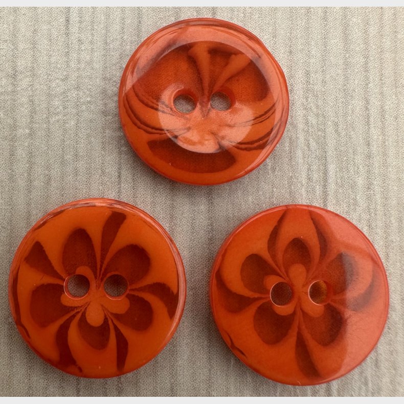 Plastik Knap Blomst M�nster Orange - 13 mm