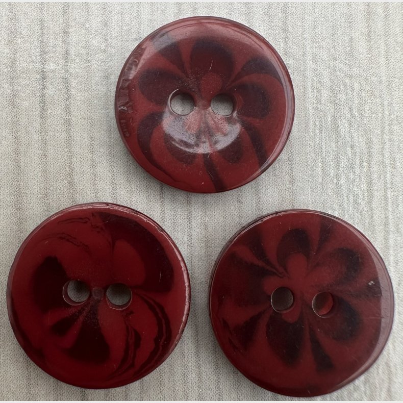 Plastik Knap Blomst M�nster Bordeaux - 13 mm